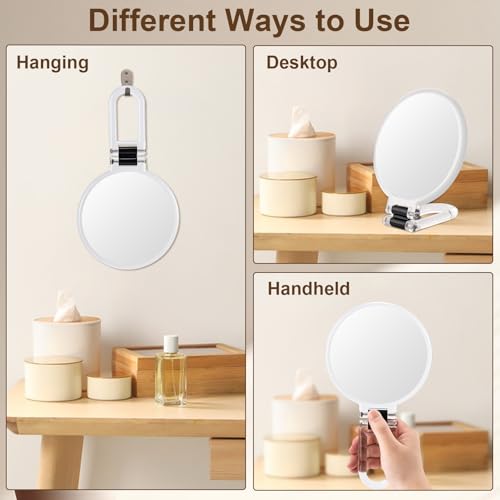 BOOMIBOO 1X/10X Magnifying Handheld Mirror Double Sided, Foldable Travel Makeup Mirror, Adjustable Rotation Pedestal Hand/Hanging/Desk Vanity Mirror-Clear - color: Clear