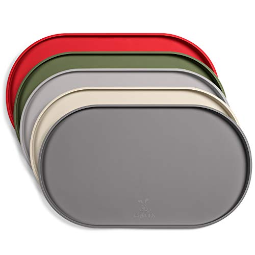 DogBuddy Dog Food Mat - Waterproof Dog Bowl Mat, Silicone Pet Mat for Food and Water Bowls, Nonslip Pet Feeding Mat with Edges, Dogs Food Mats for Floors, Puppy Supplies (Large, Gray) - color: Gray, size: 24x14 Inch (Pack of 1)