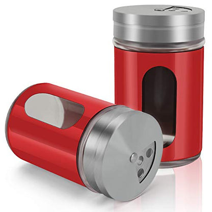 Accmor 2pcs Salt and Pepper Shakers,Stainless Steel Shaker for Salt Powder Sugar Cinnamon Pepper, Spice Dispenser with Adjustable Pour Holes,Red - color: Red