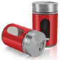 Accmor 2pcs Salt and Pepper Shakers,Stainless Steel Shaker for Salt Powder Sugar Cinnamon Pepper, Spice Dispenser with Adjustable Pour Holes,Red - color: Red