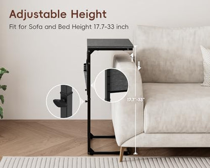 Vagusicc C-Shaped End Table with Charging Station, Small Side Table for Couch, 33" Tall Adjustable Height C Table, Couch Tables that Slide Under, Sofa Table TV Tray for Living Room, Gray Walnut - color: 1pc Gray Walnut