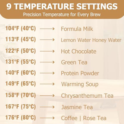 Travel Electric Kettle 800mL Portable Kettle with Automatic Shut Off & 9 Temperature Control for Hot Water/Tea/Coffee/Milk, 304 Stainless Steel Water Boiler