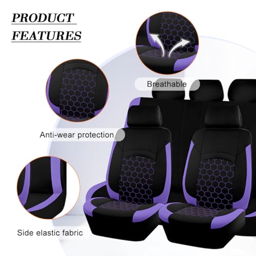 Car Seat Cover Full Sets, Polyester Foam Breathable Waterproof Vehicle Split Front Rear Seat Protectors, Automotive Interior Chair Cushion Pad, Universal for SUV RV Truck (Purple) - color: Purple