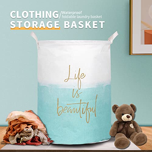 Merdes 19.7’’ Waterproof Foldable Laundry Hamper, Dirty Clothes Laundry Basket, Linen Bin Storage Organizer for Toy Collection (Life Blue) - color: Life Blue