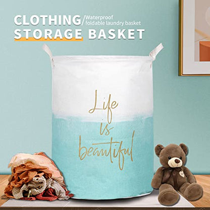 Merdes 19.7’’ Waterproof Foldable Laundry Hamper, Dirty Clothes Laundry Basket, Linen Bin Storage Organizer for Toy Collection (Life Blue) - color: Life Blue