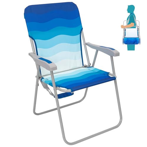 #WEJOY Folding Beach Chair for Adults, Lightweight Beach Chair with Shoulder Straps, High Back Camping Chairs with Hard Armrest, Supports 300lbs for Outdoor Lawn Concert - color: #C 1 Pack Dark Blue White, style: Classic
