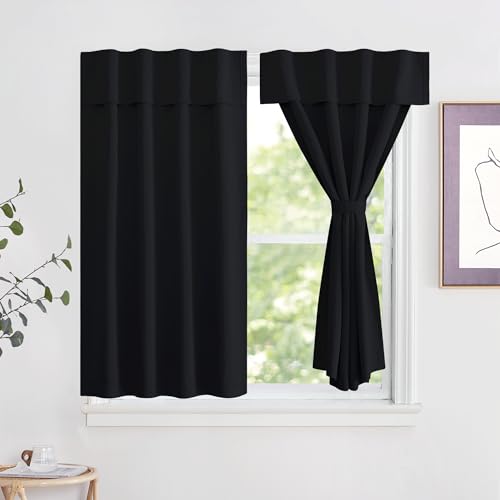 NICETOWN Thermal Insulated Blackout Short Curtain Black 42" W x 48" L, No Drill Magnetic Room Privacy Darkening Window Cover for Closet, Doorway, Basement & Laundry Room, 1 Panel - color: Black, size: 42"W x 48"L (Pack of 1)