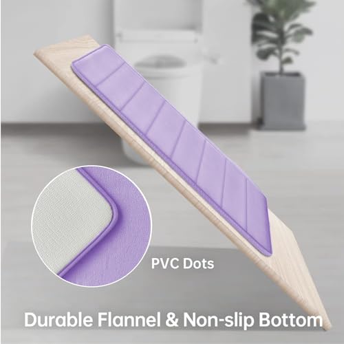 RUN HELIX Lavender Bathroom Rug Set 3 Pieces Ultra Soft, Striped Non Slip Memory Foam Toilet Mat, Absorbent Plush Shaggy Bath Mats for Bathroom, Bedroom, Kitchen - color: Lavender