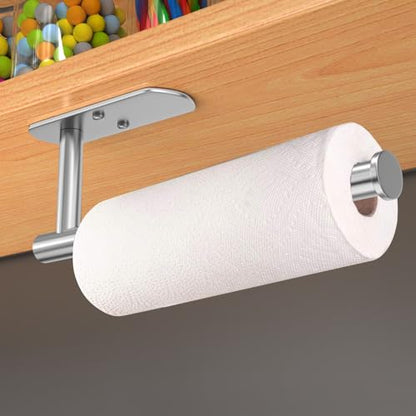 VAEHOLD Adhesive Paper Towel Holder Under Cabinet Mount, Wall Mounted Paper Towel Roll Holder for Kitchen Paper Towel, Stainless Steel（Silvery） - color: Silver