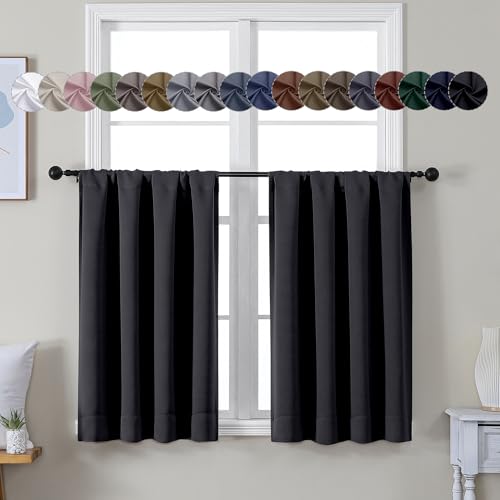 Simplebrand Ava Halloween Black Short 36 Inches Blackout Curtain 2 Panels Set, Half Window Rod Pocket Privacy Curtain Tiers for Kitchen, Curtains Blackout for Bathroom Shades, W40 x L36 Inch, Black - color: Black, size: 40"W x 36"L (Pack of 2)