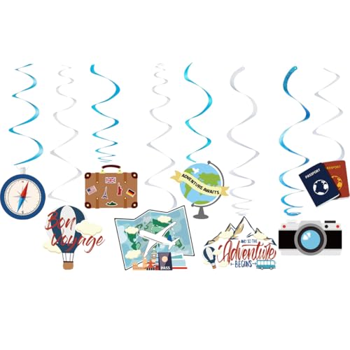 30PCS Travel Themed Hanging Swirl Party Decorations, Adventure Awaits Bon Voyage Signs Party Supplies for Birthday Party Retirement Party Farewell or Wedding Bachelorette Baby Shower Classroom Decor