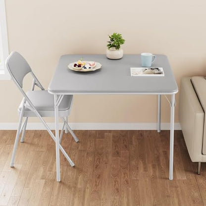 GarveeHome 33.6 in Folding Card Table, Portable Square Folding Table with PU Leather Soft Cushion, Foldable Table Suitable for Dining Room, Living Room, Office, Camping - color: Grey
