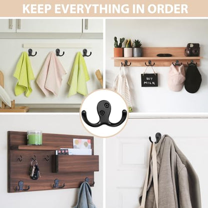 Homanu 180 Pack Coat Hooks, Heavy Duty Double Prong Coat Hooks Wall Mounted with 360 Screws, No Rust Black Metal Wall Hooks for Hanging Towel, Coat, Bag, Hat, Cup, Key - color: 180 Pcs Black
