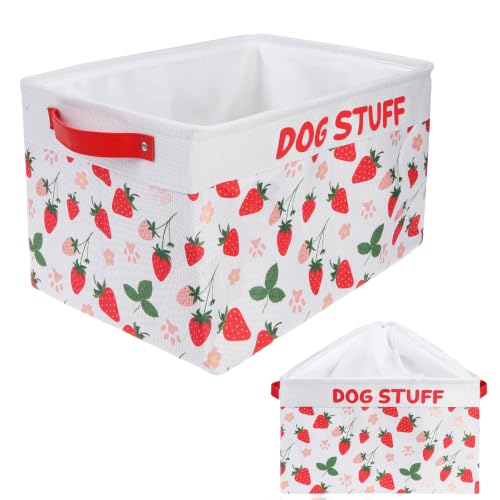 Homimp Dog Food Storage Container,Dog Toy Basket Bin Box with Comfortable Handles and Cover,Collapsible Pet Toy Storage Organizer for Accessories,Toys,Coat & Clothing,Blanket & Leash, Red 15"x11"x9" - color: Red, size: M: 15"x11"x9"