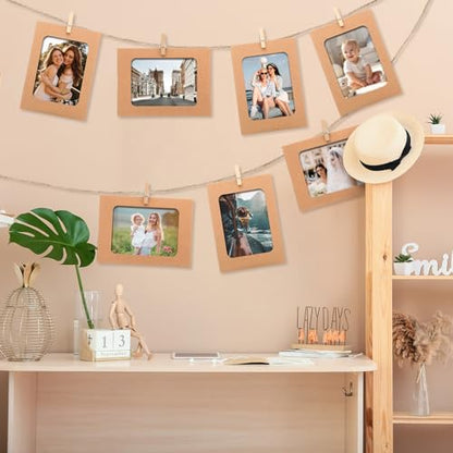 100 Pcs Paper Photo Frames 4x6 Kraft Paper Picture Frame with 100 Clip 10 String Kit DIY Hanging Cardboard Photo Holder Graduation Wall Decor Wedding Home - color: Kraft, style: Classic