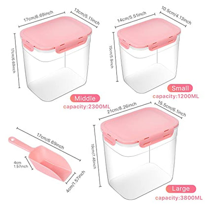 3 Pieces Animal Food Storage Containers, Plastic Dog Food Storage Container with Spoon, 4 Seal Buckles Pet Food Storage Containers for Dog Cat Treats(3.8 L+ 2.3L +1.2L)