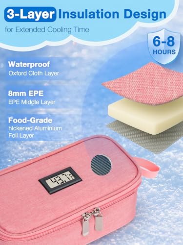 SUNMON Breast Milk Cooler Bag with Real-Time Temperature Display, Portable Travel Breastmilk Storage Case, Includes 2 Reusable Ice Packs, for Pumping Moms on The Go (Pink) - color: Pink