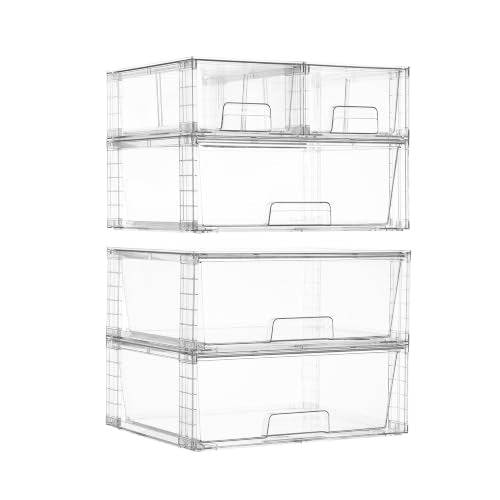 Vtopmart 5 Pack Stackable Storage Drawers, Easily Assemble Clear Plastic Organizer Bins, 3 Wide Drawers and 2 Small Drawers for Pantry, Kitchen Cabinet, Bathroom, Closet Organization and Storage - style: 3 Wide+2 Small