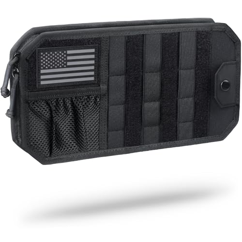 WYNEX Molle Car Sun Visor Organizer, Car Accessories with Zip Storage Pouch & Glasses Holder, Semi-Rigid Molle Panel with Patch for Tactical Gears, Fits Most Cars, Trucks, Pickups, Patrols - color: Black