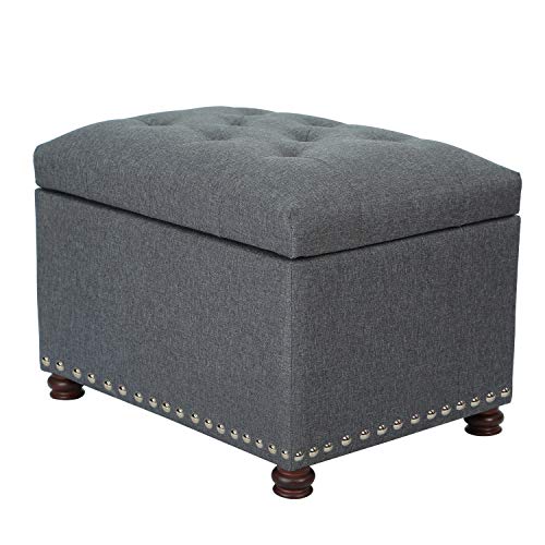 Joveco Storage Ottoman Bench Rectangular Fabric Organization Foot Rest, 24 Inch Modern Tufted Bedroom Foot Stool and Seat for Entryway, Bedroom, Living Room - color: Grey