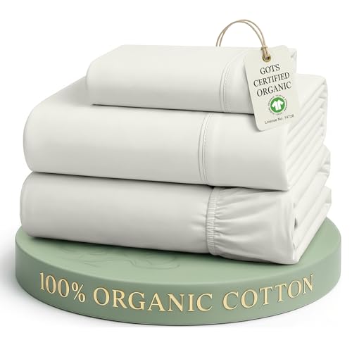 LANE LINEN Twin Sheet Set 100% Organic Cotton Percale Soft - Glacier Grey | Twin Sheet Set, 100% Organic Cotton Percale - Crisp Hotel-Style Feel, Soft From The First Wash, Crisp Cool Percale Weave - color: Glacier Grey, size: Twin