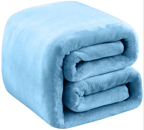 Fleece Blankets for All Season - Premium Lightweight Anti-Static Throw for Travel Size Bed Extra Soft Brush Fabric Warm Sofa Thermal Blanket 51" x 60"(Washed Blue) - color: Washed Blue, size: Travel (50-Inch-by-61-Inch)