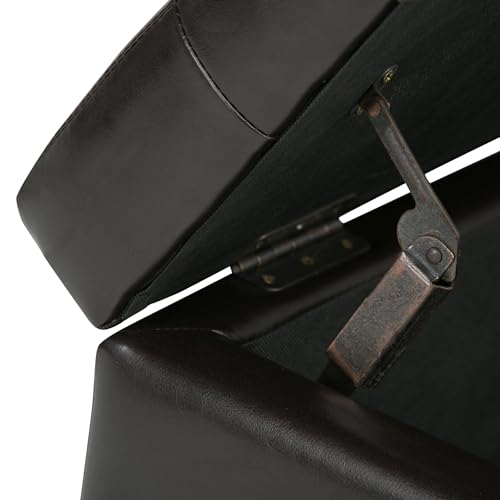 SIMPLIHOME Cosmopolitan Storage Ottoman - 34 inch Wide Upholstered Vegan Leather Rectangle Storage Ottoman Bench in Tanners Brown, Transitional Tufted Ottoman for Living Room with Lift-Up Lid - color: Tanners Brown