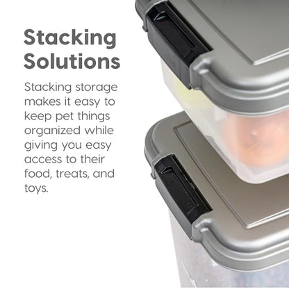 IRIS USA 30 lbs & 11 lbs Combo Airtight Dog Food Storage Container, Stackable Treat Box, 2-Cup Scoop, Wheels, Keep Fresh, Easy Mobility, Chrome - color: Chrome