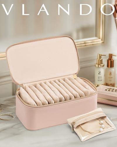VLANDO Jewelry Travel Case,Travel Jewelry Organizer with Clear Velvet Jewelry Bags 12Pcs Zipper Pouch for Women Wedding Gifts for Friends Sister-Khaki - color: D.12PCS Khaki