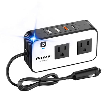 200W Car Power Inverter, PiSFAU DC 12V to 110V AC Car Plug Adapter Outlet with [20W USB-C] /USB-Fast Charger(18W) / 4.8A Dual USB/car Charger for Laptop - size: 200W-Standard