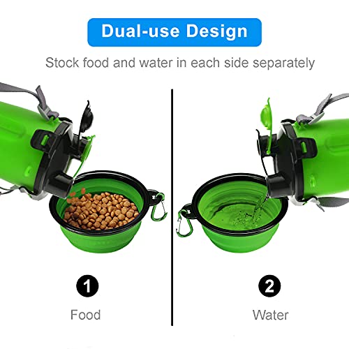 Dog Travel Water Bottle Collapsible Bowls, 2 in 1 Pet Food Container with Collapse Bowls, Outdoor Portable Water Bowls for Walking, Traveling, Camping and Hiking (Green) - color: Green