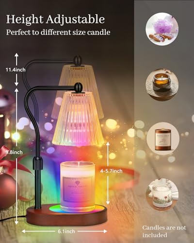 Engpure Candle Warmer Lamp with 7 LED Colors Lamp,Candle Warmer with Timer Dimmer Adjustable Height,Christmas Gift for Women Mom,Birthday Gifts for Women Mom - color: Black with RGB