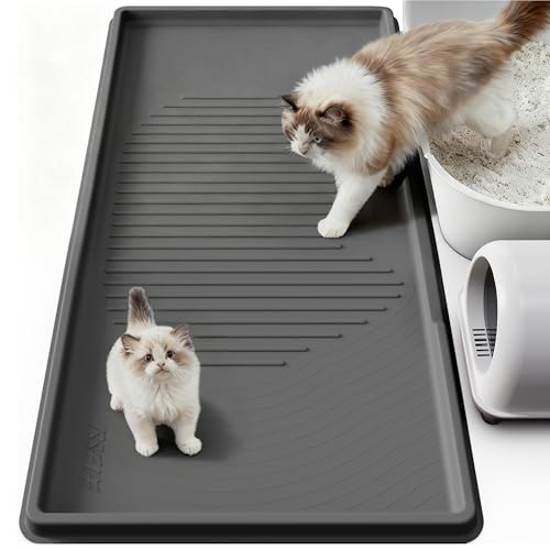 ISSEVE Cat Litter Mat 54" x 27.5" XXL, Extra Large Silicone Mat for Litter Box, 1.38" Raised Edge Urine Proof Litter Trapping Mat Pad for Scatter Control, Soft on Kitty Paws, Protect Floor (Dark Grey) - color: Dark Grey