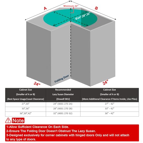 Dowell Base Cabinet Kidney Shape Dia.28 270° Lazy Susan, 2 Shelves, Kitchen Base Corner Cabinet Organizer (Chrome 4001 270 28) - size: Base Cabinet Kidney Shape Dia.28" 270°