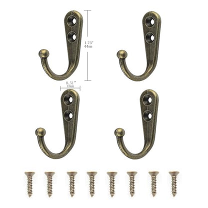 4 Pcs Wall Mounted Hooks for Bedroom,Bathroom,Kitchen,and Cabinet Hangers (with 8 Screws)-Bronze - color: Bronze