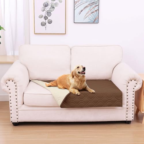 hyha Waterproof Dog Bed Blanket, Soft Pet Blankets, Waterproof Couch Cover for Dogs, Reversible Sofa Covers Washable for Furniture (30x53 Inch, Brown/Beige) - color: Brown+beige, size: 30x53 Inch