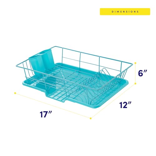 Space-Saving 3-Piece Dish Drainer Rack Set: Efficient Kitchen Organizer for Quick Drying and Storage - Includes Cutlery Holder and Drainboard - Maximize Countertop Space, Turquoise Blue - color: Turquoise Blue