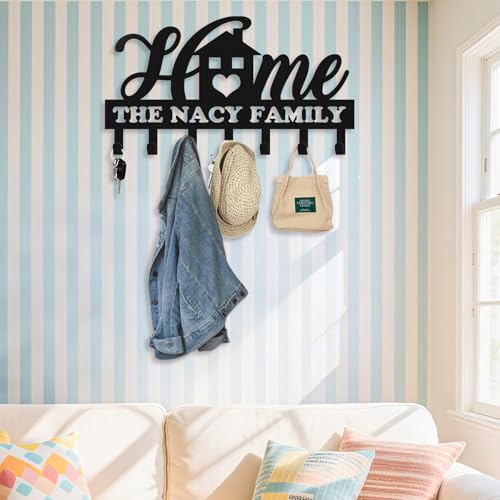 Personalized Key Holder for Wall, Metal Key Holder Wall Mount, Sweet Home Coat Rack for Living Room Bedroom Entryway, Mounted Key Hanger with Hooks, Housewarming Gift (05-Home) - color: 05-Home