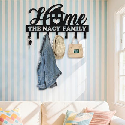 Personalized Key Holder for Wall, Metal Key Holder Wall Mount, Sweet Home Coat Rack for Living Room Bedroom Entryway, Mounted Key Hanger with Hooks, Housewarming Gift (05-Home) - color: 05-Home