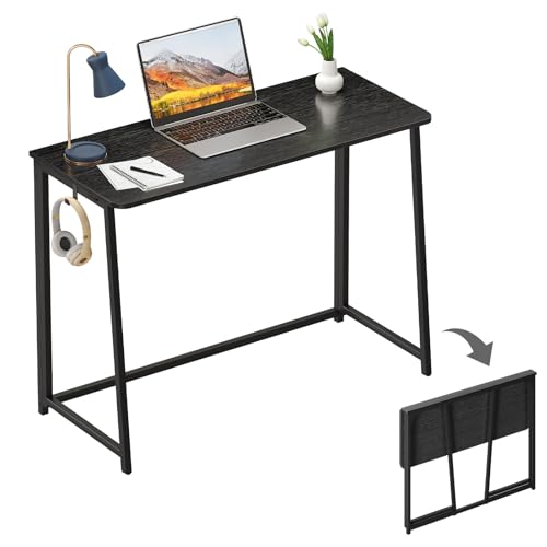 WOHOMO Folding Desk, 39.4" Narrow Writing Foldable Desk, Space-Saving Laptop Table, Easy Assemble Workstation for Home Office, Black - color: Black, size: Large Size:39.4 x 15.7