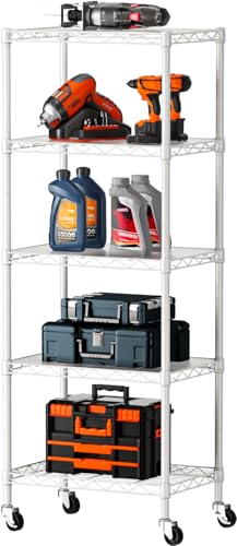 SINGAYE 5 Small Wire Shelves Kitchen Pantry Close Home Organizers and Storage Bathroom Shelf Laundry Room Organization Adjustable Book Metal Garage Shelving Unit - color: White, size: 5-Tier 11.8"D X 17.3"W X 57.2"H