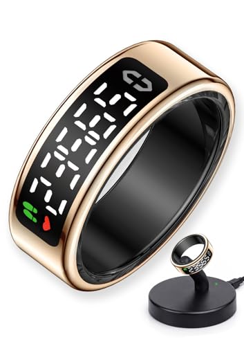 Smart Ring with LED Display，Fitness Tracker Ring, IP68 Waterproof Health Tracker Ring, Blood Oxygen & Heart Rate Monitor, Long Lasting Battery Sleep Ring for Women & Men - color: Rose gold, size: 14