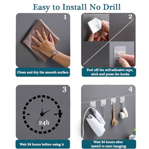 Adhesive Towel Hooks, 8 Pack Self Adhesive Coat Sticky Hooks for Hanging, Stainless Steel Stick on Wall Hat Hook, Bathrooms Kitchen Livingroom Garage, Silver - style: S-Silver-90°