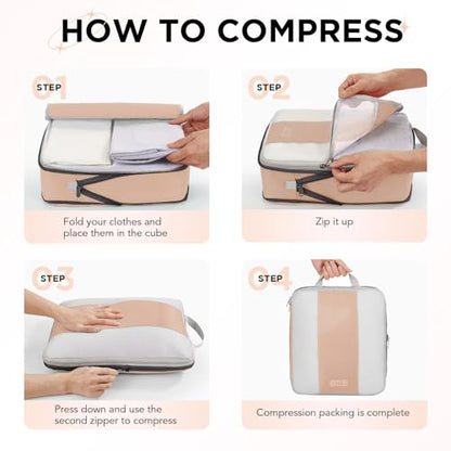OlarHike 10 Set Compression Packing Cubes for Travel Essentials,Compressible Expandable Space Saver Bags for Organizing Clothes,Luggage Suitcase Garment Bags with Over 1000 pcs Mesh Holes(Gold) - color: Gold