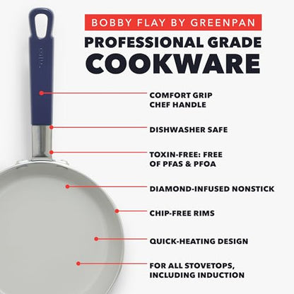 GreenPan x Bobby Flay 13 Piece Nonstick Cookware Pots and Pans Set, PFAS-Free Diamond Ceramic, Induction Suitable, Easy Clean Dishwasher & Oven Safe, Stay-Cool Silicone Handles, Glass Lids, Navy Blue - color: Navy Blue