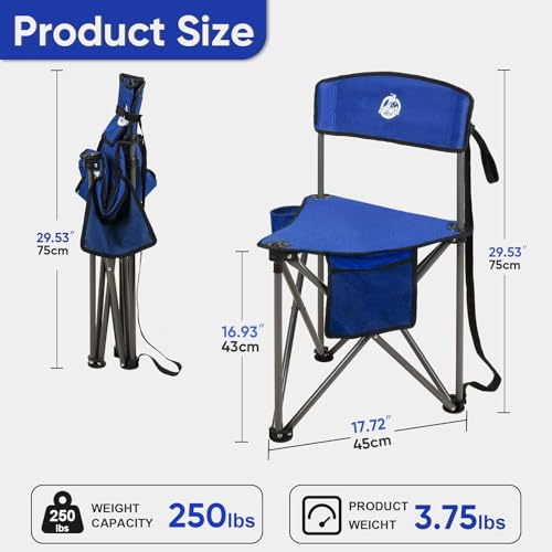 Northroad 2 Pack Tripod Camping Chairs, Portable 3 Legged Folding Tripod Stool Seat with Backrest, Small Compact Lightweight Tripod Chair for Adults Fishing Hunting - color: Blue