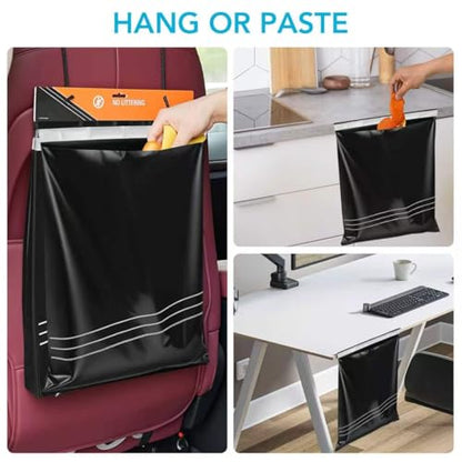 50 Pcs Disposable Car Trash Bags – Leakproof & Odor-Lock 2 Gallon Hanging Auto Garbage Bags – Hanging from Headrest/Easy Stick-On Trash Can for Car, Truck, SUV, Travel & Ride-Share - color: Black