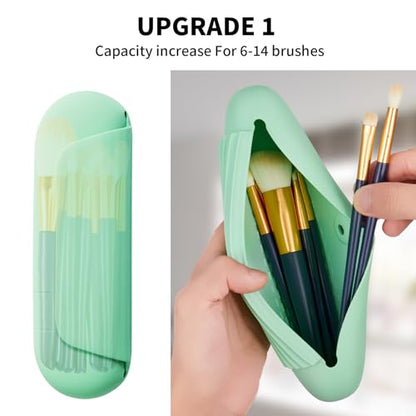 AGIKET Silicone Makeup Brush Holder Travel Cosmetic Bag：Soft Portable Cosmetic Face Brushes Holder with Upgrade Anti-Fall Out Magnetic Closure, Large Travel Makeup Brush Case - Green - color: Green, style: Brush Holder