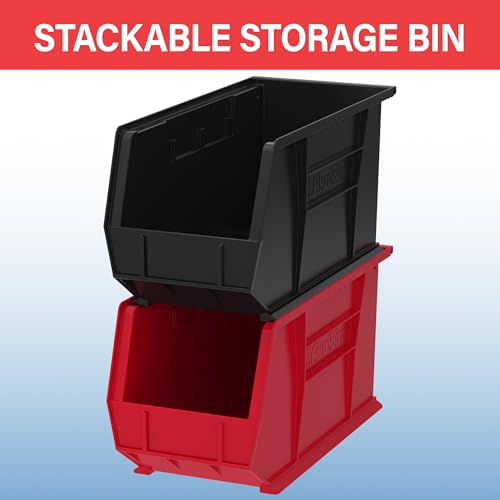 Akro-Mils 30265 AkroBins Plastic Storage Bins, Space-Saving Stackable Bins for Garage, Pantry, Craft Organization, 18-" x 8.25-" x 9-", Black, 6-Pack - color: Black