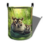 Funny Hippos in Green Jungle Water Laundry Basket with Handles, 19.7"x15.7" Clothes Foldable Laundry Hamper Organizer for Dorm Nursery Bedroom Bathroom Decor, Toy Storage Bin for Kids - style: Hippo46